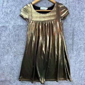 Fighting Eel Mini Dress Womens Extra Small Wet Look Metallic Gold Babydoll NYE